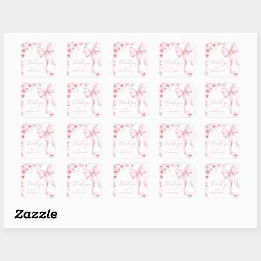 Pink Floral Baby Shower Stickers  スクエアシール (シート)