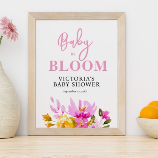 Pink Floral Baby Shower Welcome Poster ポスター