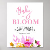 Pink Floral Baby Shower Welcome Poster ポスター (正面)