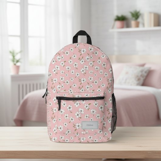 Pink Floral Backpack for Women, Personalized プリントバックパック