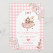 Pink Floral Ballerina Dance and Twirl Birthday 招待状 (正面/裏面)