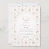 Pink floral Baptism Invitation, Girl Baptism,  招待状 (正面)