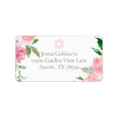 Pink Floral Bat Mitzvah Jewish Return Address ラベル (正面)