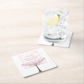 Pink Floral Bird Baby Shower スクエアペーパーコースター (インサイチュ)