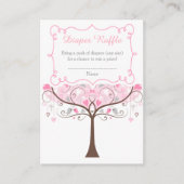 Pink Floral Bird Baby Shower Diaper Raffle エンクロージャーカード (正面)