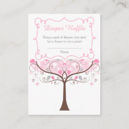 Pink Floral Bird Baby Shower Diaper Raffle エンクロージャーカード