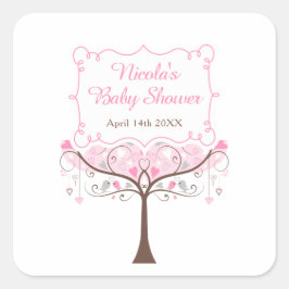 Pink Floral Bird Baby Shower Thank You スクエアシール