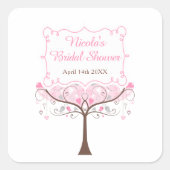 Pink Floral Bird Bridal Shower  スクエアシール (正面)