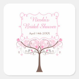 Pink Floral Bird Bridal Shower スクエアシール