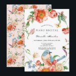 Pink Floral & Bird Piano White Recital 招待状<br><div class="desc">This elegant piano recital invitation features a white background with delicate flowers in pink shades,  a bird,  butterflies,  a ladybug and bee in watercolor. Personalize it for your needs. You can find matching products at my store.</div>