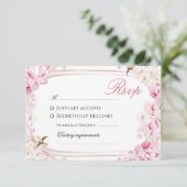 Pink Floral & Bird Wedding RSVP Card - Romantic Wa (スタンド正面)