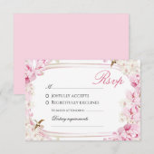 Pink Floral & Bird Wedding RSVP Card - Romantic Wa (正面/裏面)