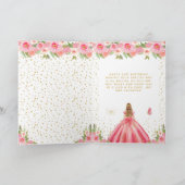 Pink Floral Blonde Hair Girl Birthday  カード (内部)