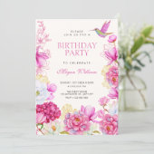 Pink floral bloom birthday 招待状 (スタンド正面)
