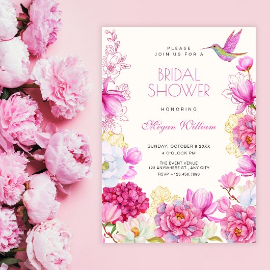 Pink floral bloom bridal shower 招待状