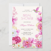 Pink floral bloom bridal shower 招待状 (正面)
