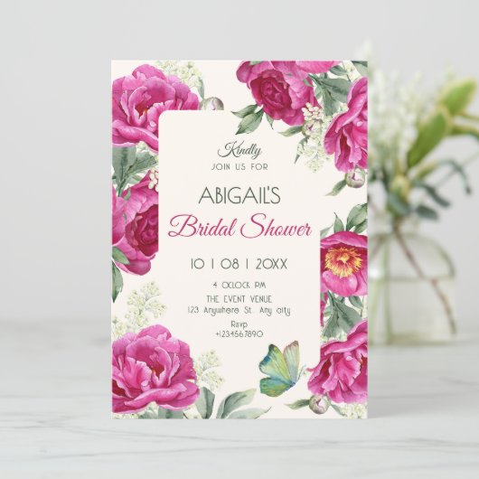 Pink floral bloom bridals shower 招待状 (スタンド正面)
