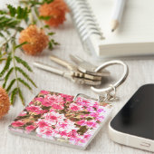 Pink Floral Bloom Pattern – Soft Botanical Design キーホルダー (正面右)
