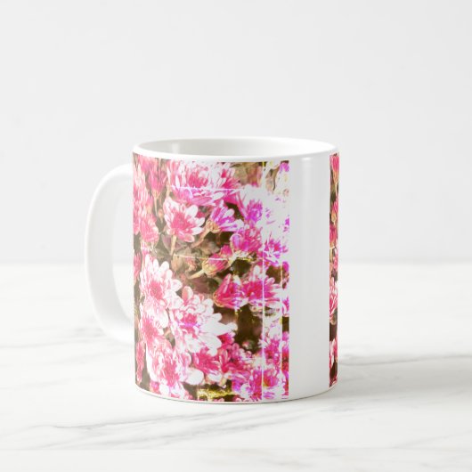 Pink Floral Bloom Pattern – Soft Botanical Design コーヒーマグカップ (正面左)