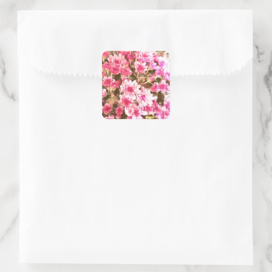 Pink Floral Bloom Pattern – Soft Botanical Design スクエアシール (バッグ)