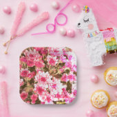 Pink Floral Bloom Pattern – Soft Botanical Design ペーパープレート (パーティー)