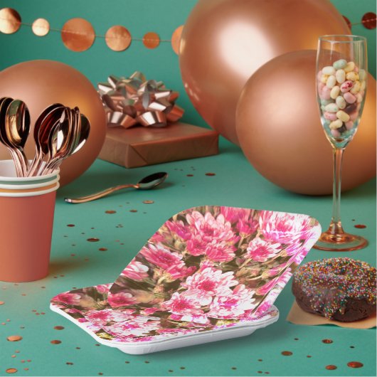 Pink Floral Bloom Pattern – Soft Botanical Design ペーパープレート (複数)