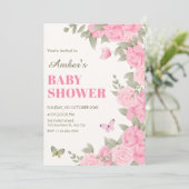 Pink floral blossom baby shower 招待状 (スタンド正面)