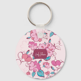 Pink Floral Blossom Script Name Paper Coaster キーホルダー