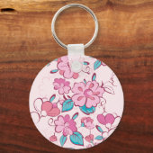 Pink Floral Blossom Script Name Paper Coaster キーホルダー (裏面)