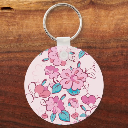 Pink Floral Blossom Script Name Paper Coaster キーホルダー (裏面)