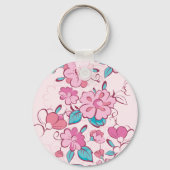 Pink Floral Blossom Script Name Paper Coaster キーホルダー (裏面)