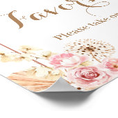 Pink Floral Boho Arch Pampas Grass Favor Sign ポスター (角)