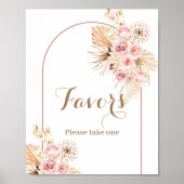 Pink Floral Boho Arch Pampas Grass Favor Sign ポスター (正面)
