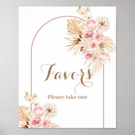 Pink Floral Boho Arch Pampas Grass Favor Sign ポスター