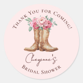 Pink Floral Boho Cowgirl BRIDAL SHOWER Thank You ラウンドシール