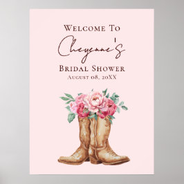 Pink Floral Boho Cowgirl Bridal Shower Welcome ポスター