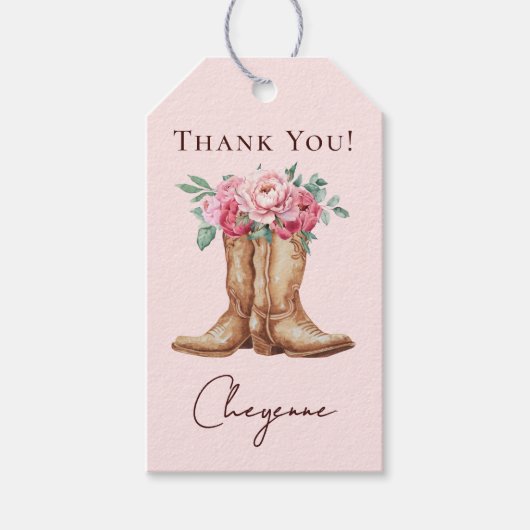 Pink Floral Boho Cowgirl Thank You Favor ギフトタグ (正面)