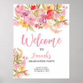 Pink Floral Bold Hand-Painted Graduation Welcome ポスター (正面)