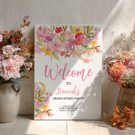 Pink Floral Bold Hand-Painted Graduation Welcome ポスター