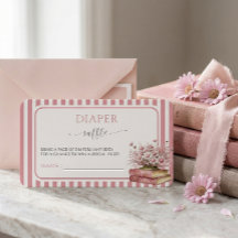 Pink Floral Book Baby Shower Diaper Raffle Card 