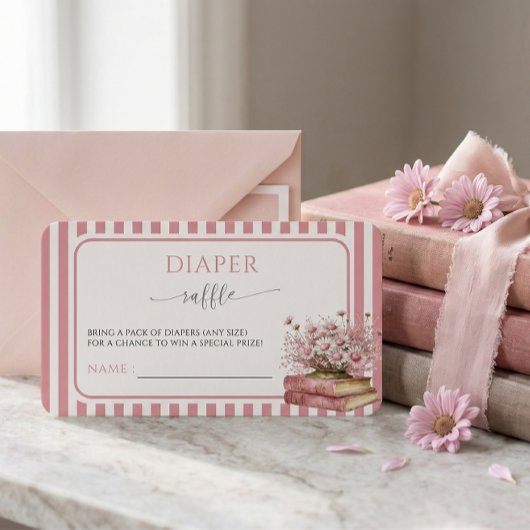 Pink Floral Book Baby Shower Diaper Raffle Card  エンクロージャーカード