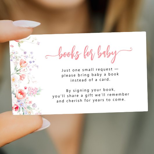 Pink floral Books for Baby shower book request エンクロージャーカード