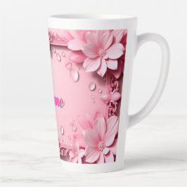 Pink Floral Border With Custom Name カフェラテマグ
