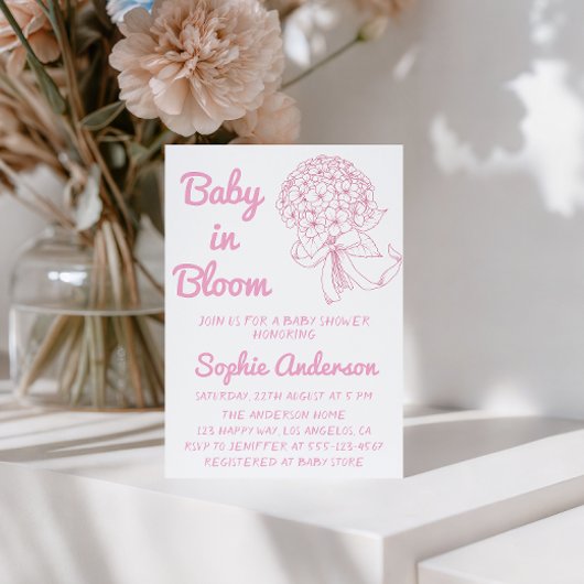 Pink Floral Bouquet Baby in Bloom Baby Shower  招待状