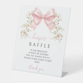 Pink Floral Bow Baby Girl Shower Diaper Raffle 台座サイン