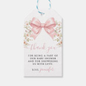 Pink Floral Bow Baby Girl Shower Thank You ギフトタグ (正面)