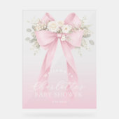 Pink Floral Bow Baby girl Shower Welcome アクリルサイン (正面)