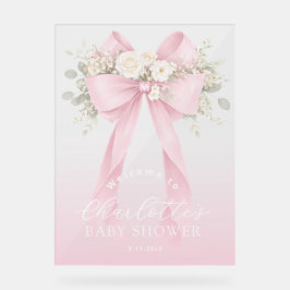 Pink Floral Bow Baby girl Shower Welcome アクリルサイン