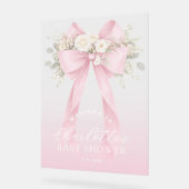 Pink Floral Bow Baby girl Shower Welcome アクリルサイン (傾斜)