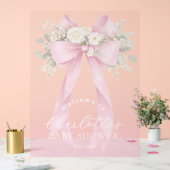 Pink Floral Bow Baby girl Shower Welcome アクリルサイン (ウェディング)